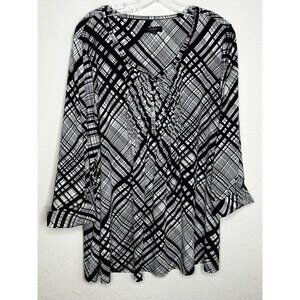 Cocomo Woman Blouse Womens 3X Geometric Tunic Long Sleeve Button Ruffle Top